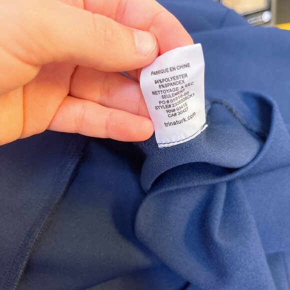 Trina Turk V-Neck Bell Ruffle Sleeve Dress Navy 8 - Picture 8 of 8